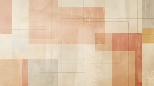 Abstract design with  hand-drawn lines creating a grid-like pattern over a background with blocks of different earthy tones such as beige, cream, and a muted pink or salmon color.