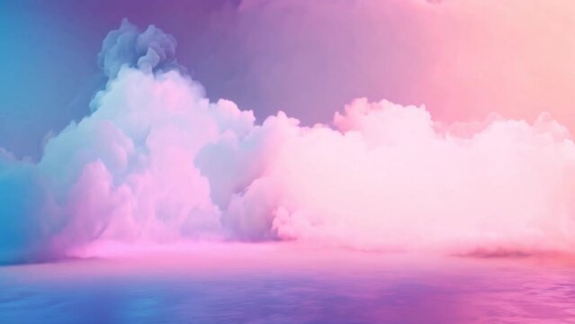 Creative interior concept. Abstract room with surround pastel pink violet cloud smoke fog moving across on concrete background. Template product presentation. clip mov 4K HD motion