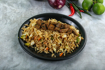 Stir fried rice with beef