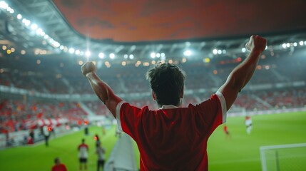 Fototapeta na wymiar back view of male soccer fan in stadium