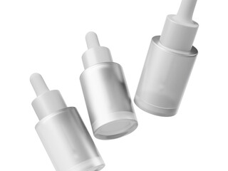 White Blank Frosted Glass Dropper Mockup 3D Render Serum Skincare Packaging