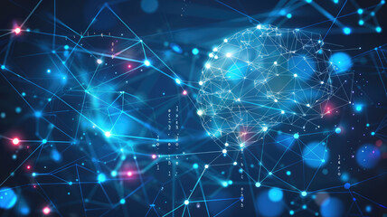 Obraz premium AI Brain Hologram on Blue Background