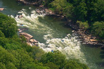 View of Whitewater Rafters at New River Gorge National Park and Preserve in southern West Virginia...