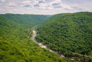 An Overlook of the River at New River Gorge National Park and Preserve in southern West Virginia in...