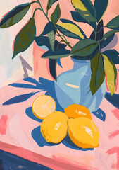 lemons in vase abstract poster