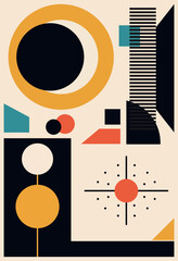 Graphic elements Bauhaus and brutalism style. Inspired linear elements, bold geometric shapes. Great for posters, flyers, covers, web design. Retro futurism shapes. Vector