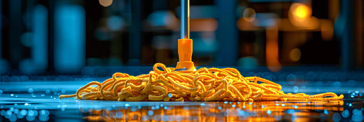 Golden spaghetti strands, a prelude to culinary delights in traditional Italian cuisine - obrazy, fototapety, plakaty