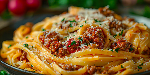 Italian Pasta with Tomato Sauce, Gourmet Spaghetti Bolognese Meal