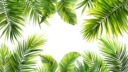watercolor palm tree leaves frame border on a white background.