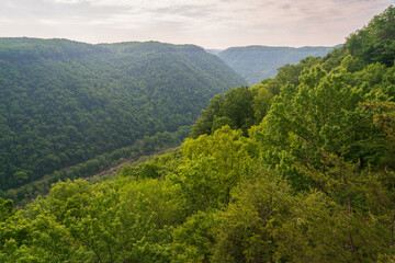 An Overlook of the River at New River Gorge National Park and Preserve in southern West Virginia in the Appalachian Mountains