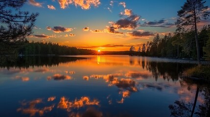 Obraz premium sunset over the lake