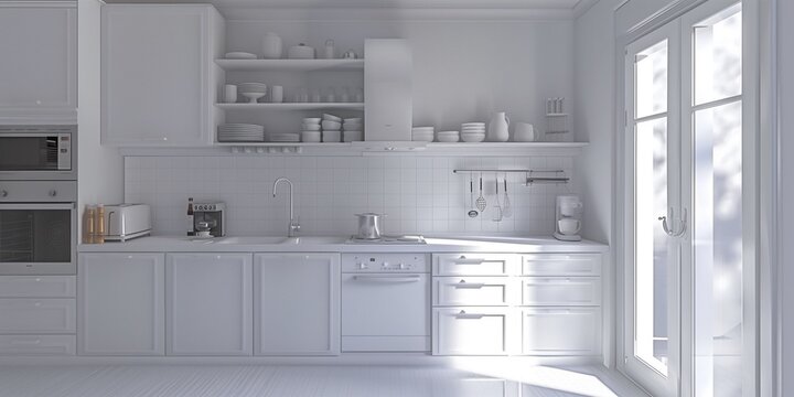 all white kitchen in the sunlight
