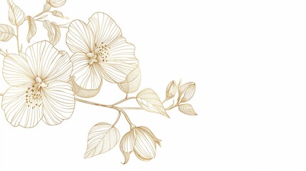 Golden line art of flowers on white background,wedding invitation cards or greeting cards design.