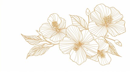 Golden line art of flowers on white background,wedding invitation cards or greeting cards design.