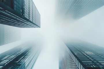Fototapeta na wymiar Modern skyscrapers on a white foggy sky background.