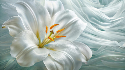 close-up of a single Easter Lily blossom, its intricate details and delicate fragrance captured in exquisite detail, 