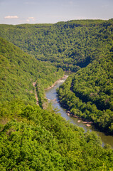 An Overlook at the Winding New River at New River Gorge National Park and Preserve in southern West Virginia in the Appalachian Mountains