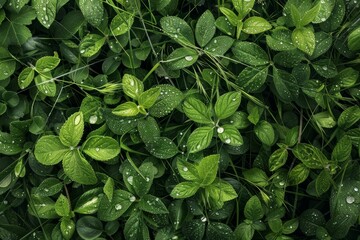Detailed view of a vibrant green plant covered in glistening water droplets - Powered by Adobe