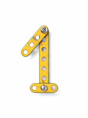Aged yellow constructor font Number 1 ONE 3D