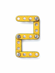 Aged yellow constructor font Number 2 TWO 3D