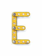 Aged yellow constructor font Letter E 3D