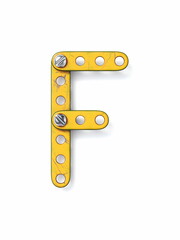 Aged yellow constructor font Letter F 3D