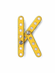 Aged yellow constructor font Letter K 3D