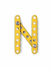 Aged yellow constructor font Letter N 3D