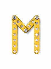 Aged yellow constructor font Letter M 3D