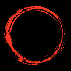 Unordentliche Pinselzeichnung: Roter Kreis auf schwarz