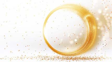 Abstract gold particle and luxury circle shape on white background. 3D illustration.	