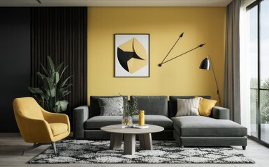 minimalism living room with black and yellow color
