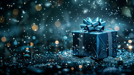 Wrapped gift in winter holiday scene