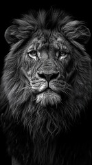 Black and white portrait of a lion king