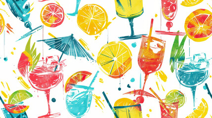 Fototapeta premium Summer Drinks. Vibrant Cocktails with Lime on a White Background