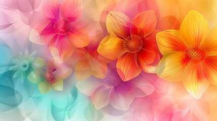 A colorful bouquet of flowers with a bright and cheerful mood. The flowers are of various colors, including pink, yellow, and blue, and they are arranged in a way that creates a sense of harmony