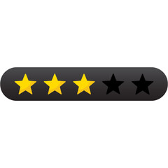 Black 3 stars rating icon, simple graphic classify average quality review flat design interface illustration elements for app ui ux web banner button vector isolated on white background	