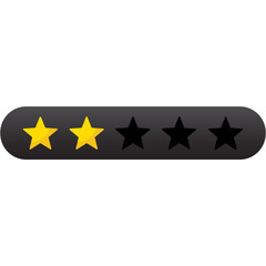 Black 2 stars rating icon, simple graphic classify low quality review flat design interface illustration elements for app ui ux web banner button vector isolated on white background	