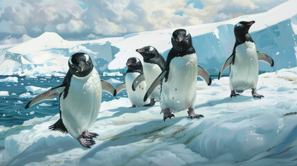 Curious Penguins: Exploring Antarctica's Icy Shores