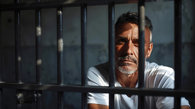 middle aged man prisoner in jail, serving the sentence