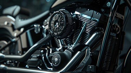 Fototapeta na wymiar Motorcycle engine black and chrome details