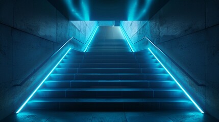 Neon-lit staircase leading into darkness futuristic design