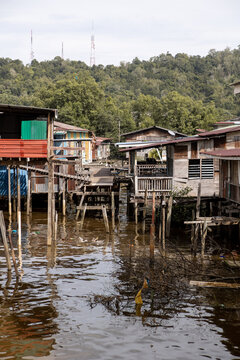 stilted houses in fishing village in Brunei Darussalam on Borneo in Southeast Asia