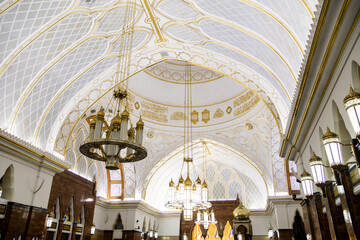 white ceiling interior of Omar Ali Saifuddien Mosque in Brunei Darussalam on Borneo in Southeast...