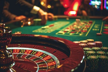 close up of people playing roulette in a casino. generative ai