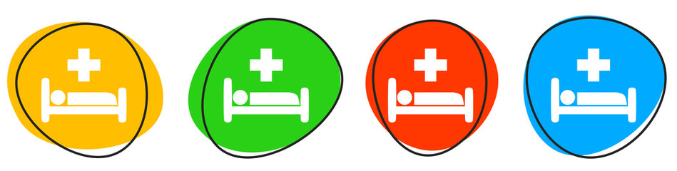 4 bunte Icons: Krankenhaus - Button Banner