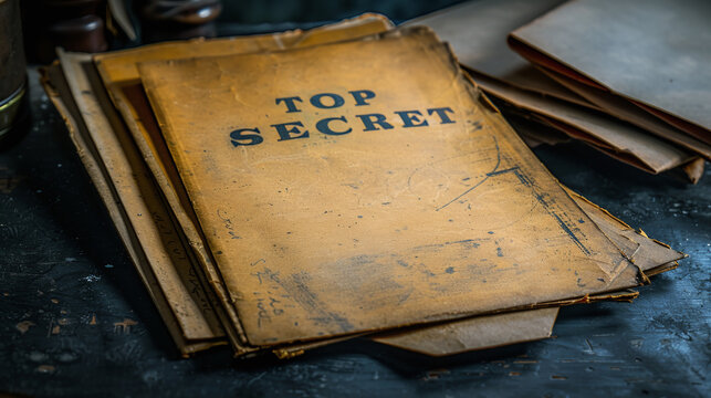 grunge old case file folder with title "TOP SECRET", unclassified, crime investigation, court