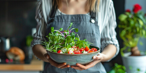 Fresh Homemade Salad Held by Woman