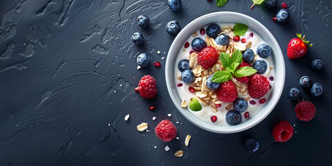 Fresh Berries and Yogurt Breakfast - obrazy, fototapety, plakaty