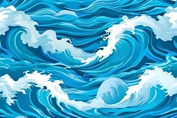 Seamless pattern background of beautiful blue ocean waves.